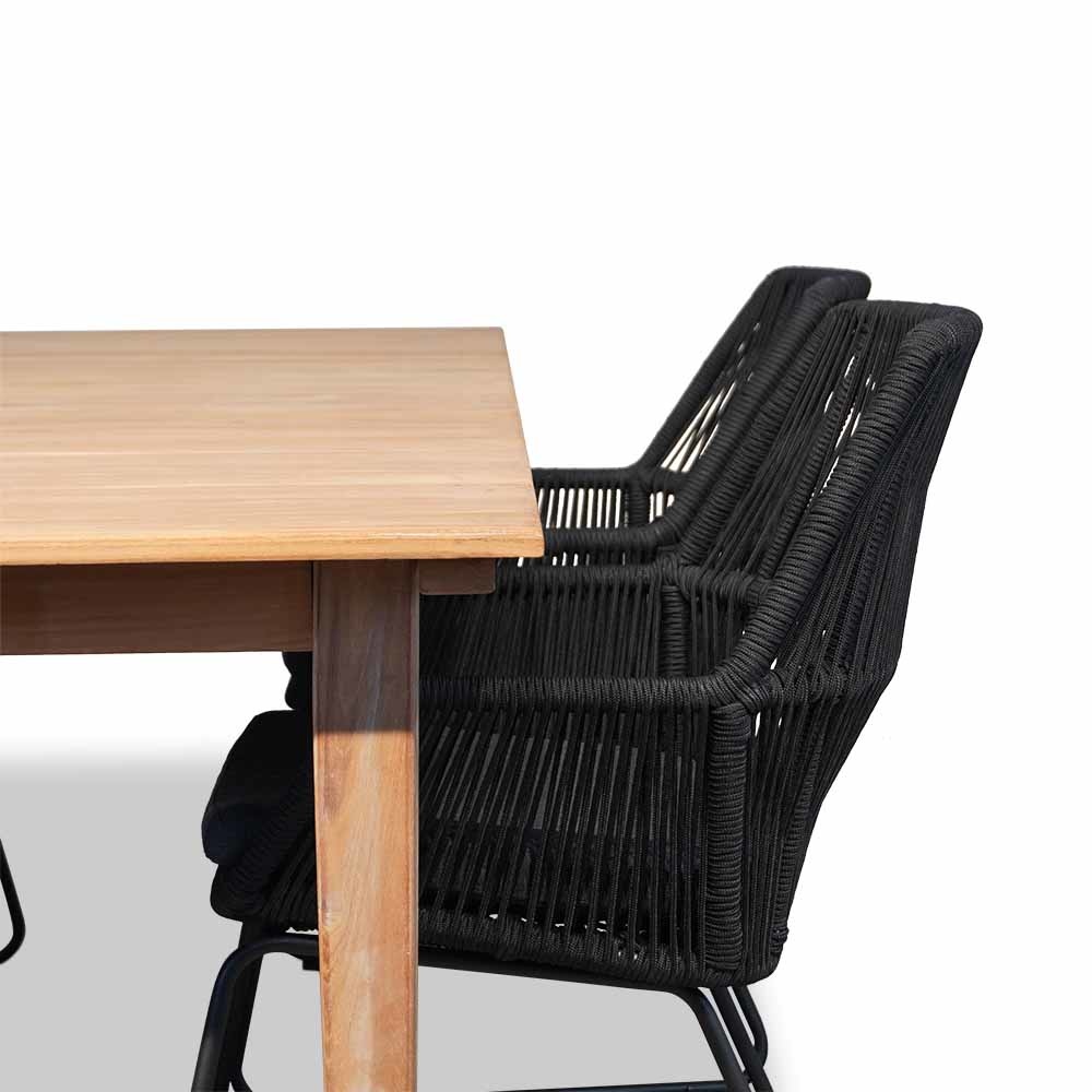 Prestige/Chester zwart dining tuinset 5-delig | teakhout + touw | 200cm