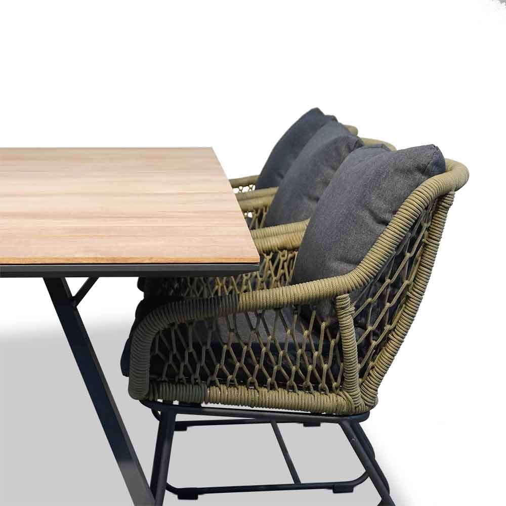 Nevada/Portofino groen dining tuinset 7-delig | teakhout + touw | 238cm