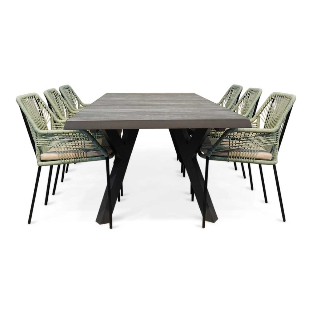 Castilla Negro/Seville mint dining tuinset 7-delig | keramiek + touw | 247cm
