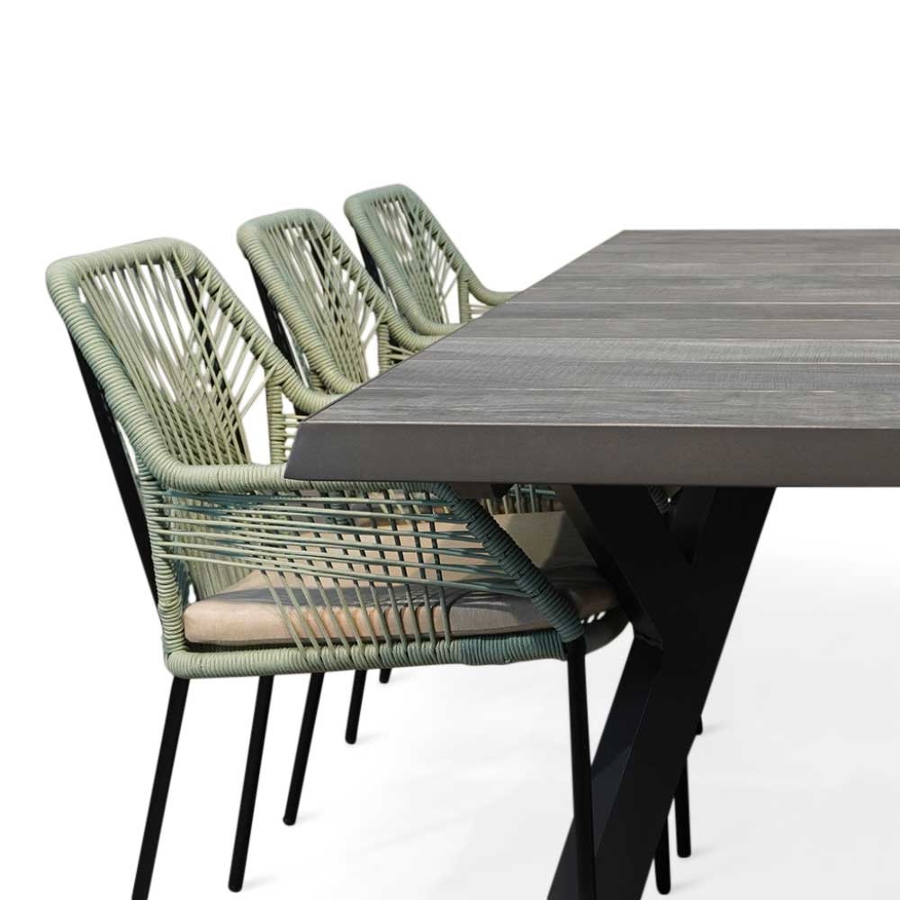 Castilla Negro/Seville mint dining tuinset 7-delig | keramiek + touw | 247cm
