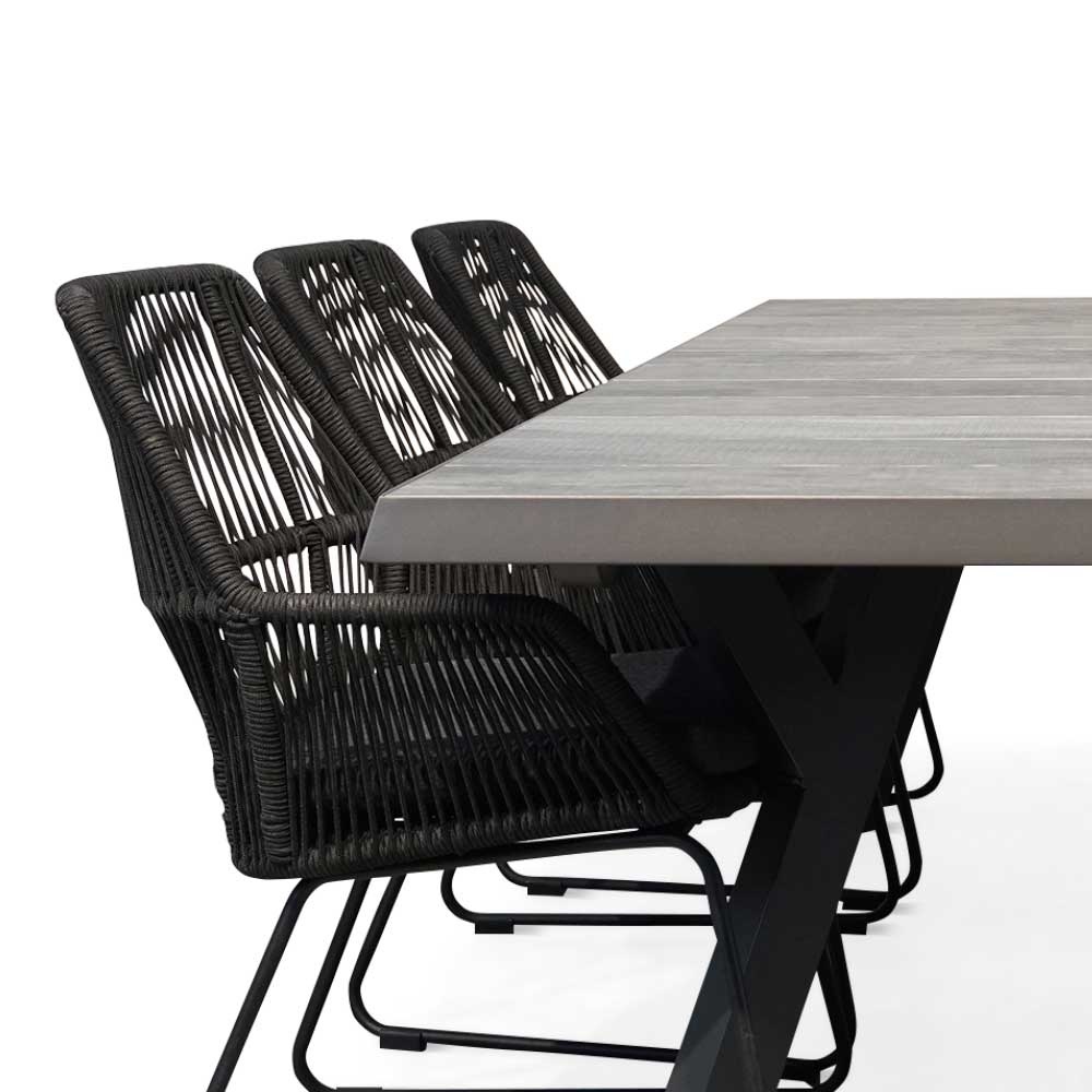 Castilla Negro/Chester zwart dining tuinset 7-delig | keramiek + touw | 247cm