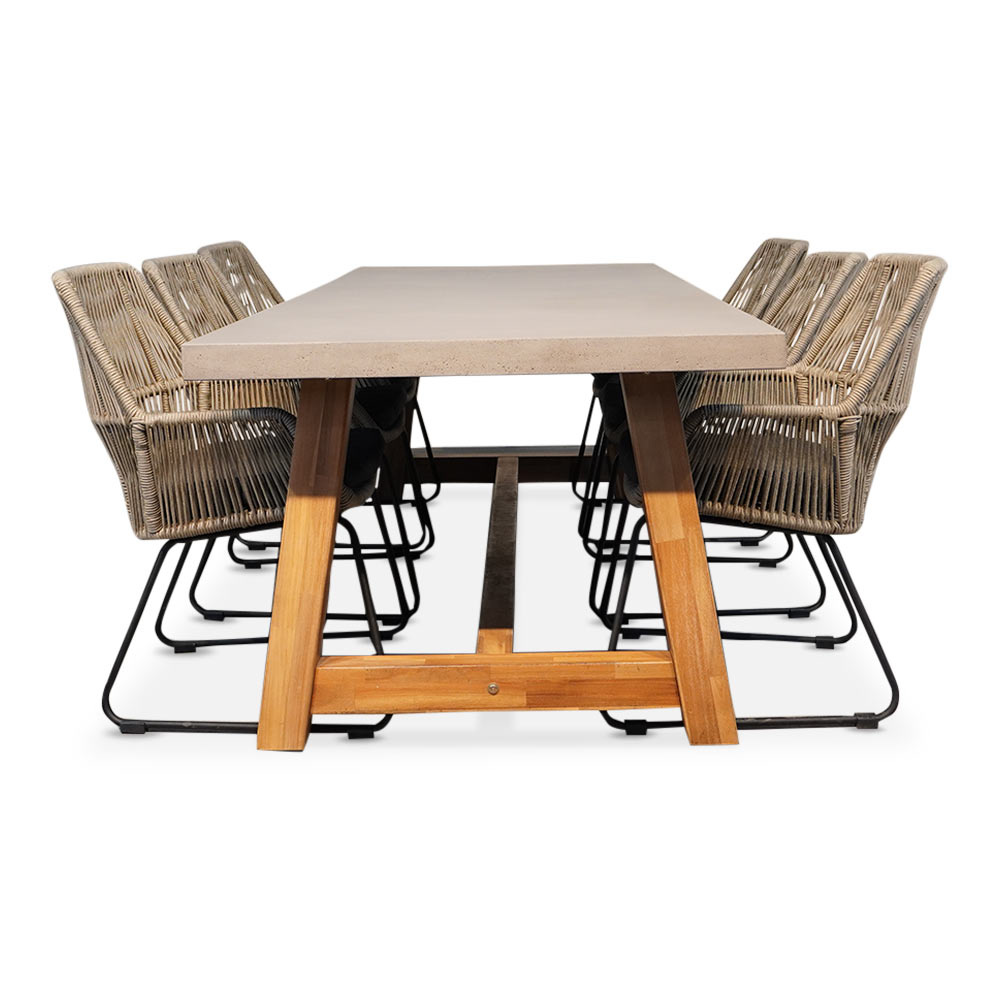 Veltis/Chester zand dining tuinset 7-delig | betonlook + touw | 250cm