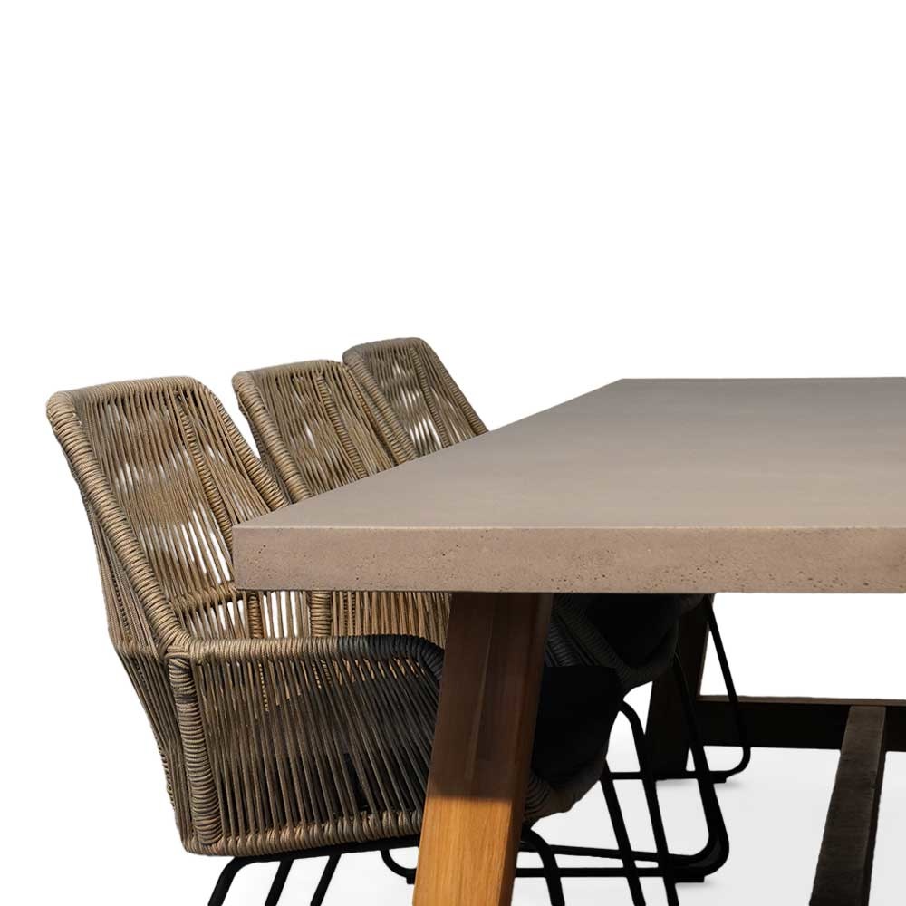 Veltis/Chester zand dining tuinset 7-delig | betonlook + touw | 250cm