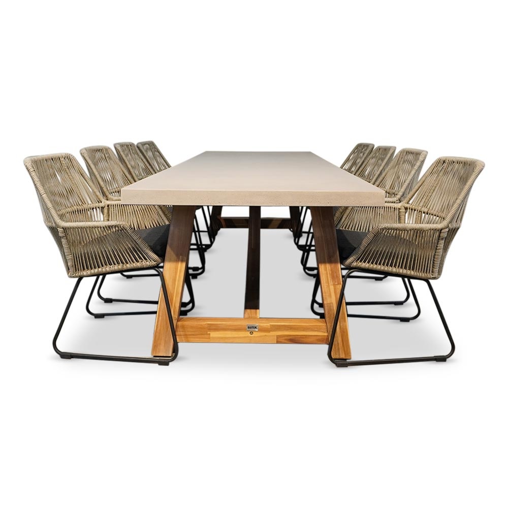 Veltis/Chester zand dining tuinset 9-delig | betonlook + touw | 300cm