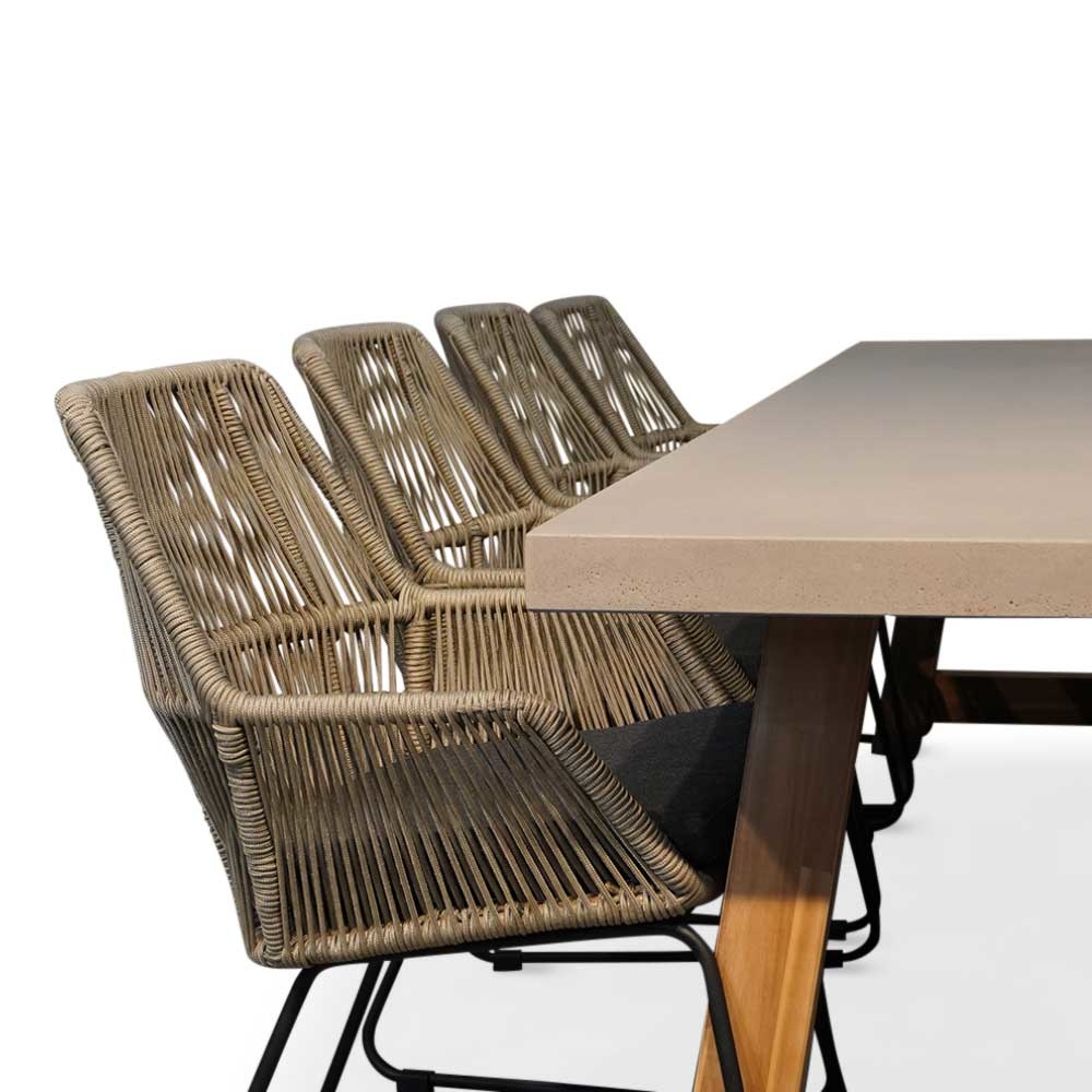 Veltis/Chester zand dining tuinset 9-delig | betonlook + touw | 300cm