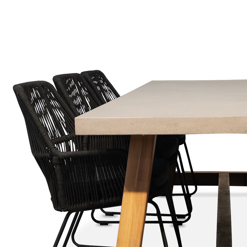 Veltis/Chester zwart dining tuinset 7-delig | betonlook + hardhout | 250cm