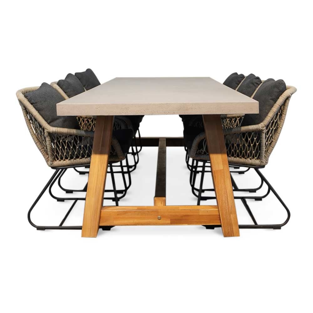 Veltis/Portofino zand dining tuinset 7-delig | betonlook + touw | 250cm