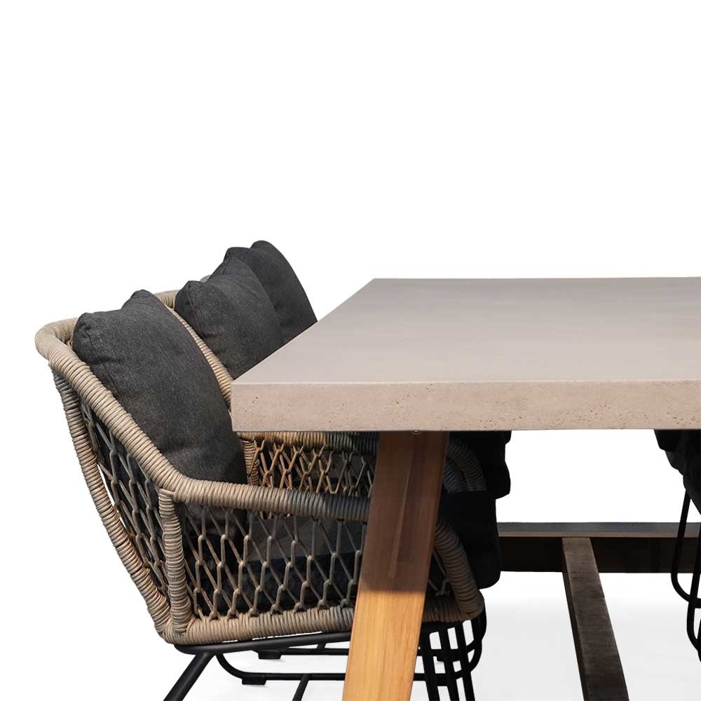 Veltis/Portofino zand dining tuinset 7-delig | betonlook + touw | 250cm
