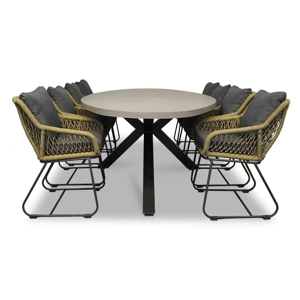 Stockholm/Portofino groen dining tuinset 9-delig | betonlook + touw | 280cm