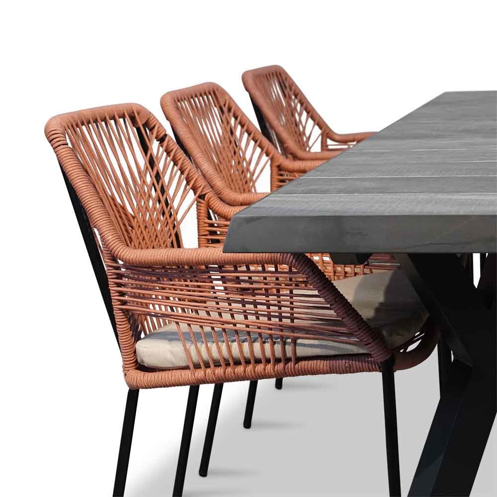 Castilla Negro/Seville terra dining tuinset 7-delig | keramiek + touw | 247cm