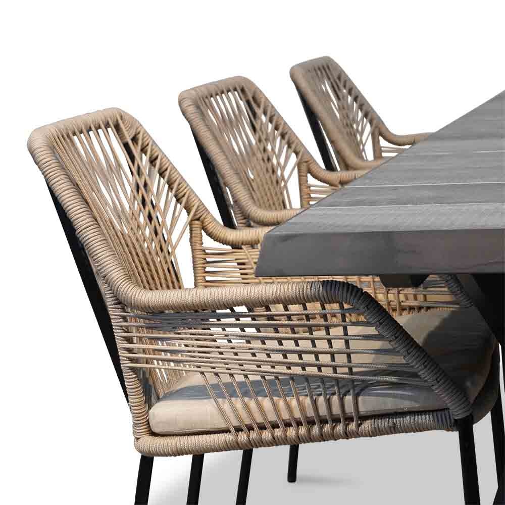 Castilla Negro/Seville zand dining tuinset 7-delig | keramiek + touw | 247cm
