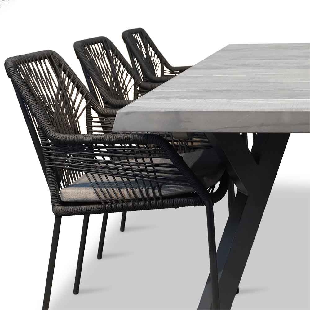 Castilla Negro/Seville zwart dining tuinset 7-delig | keramiek + touw | 247cm