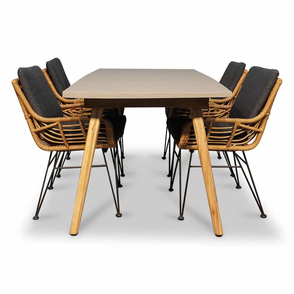 Copenhagen/Carlos Bamboo antraciet dining tuinset 5-delig | betonlook + wicker | 180cm