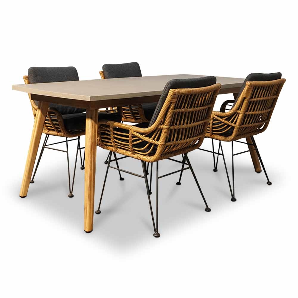 Copenhagen/Carlos Bamboo antraciet dining tuinset 5-delig | betonlook + wicker | 180cm