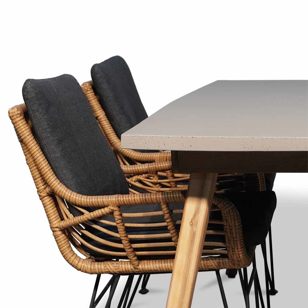 Copenhagen/Carlos Bamboo antraciet dining tuinset 5-delig | betonlook + wicker | 180cm