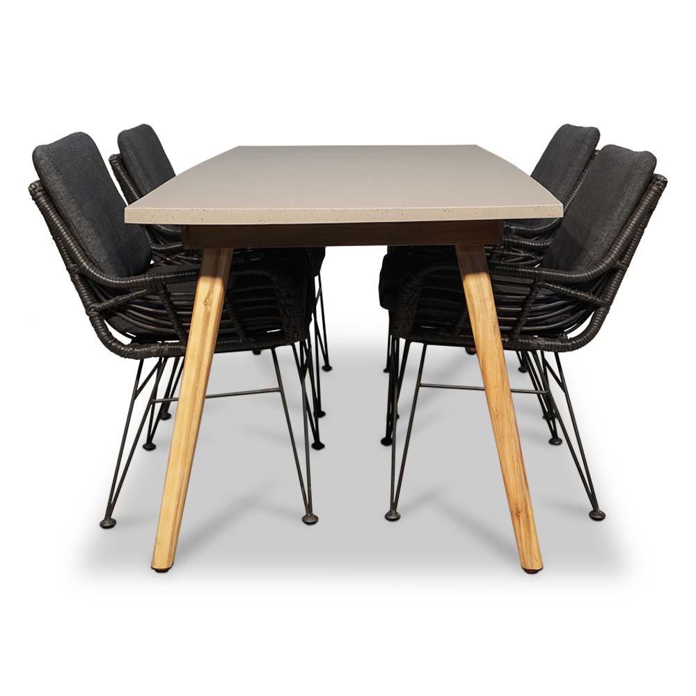Copenhagen/Carlos Charcoal dining tuinset 5-delig | betonlook + wicker | 180cm