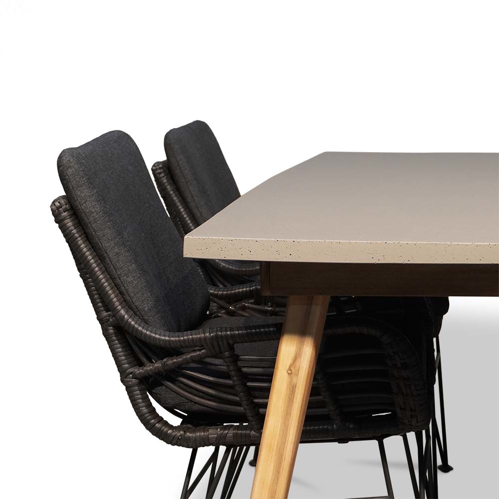 Copenhagen/Carlos Charcoal dining tuinset 5-delig | betonlook + wicker | 180cm