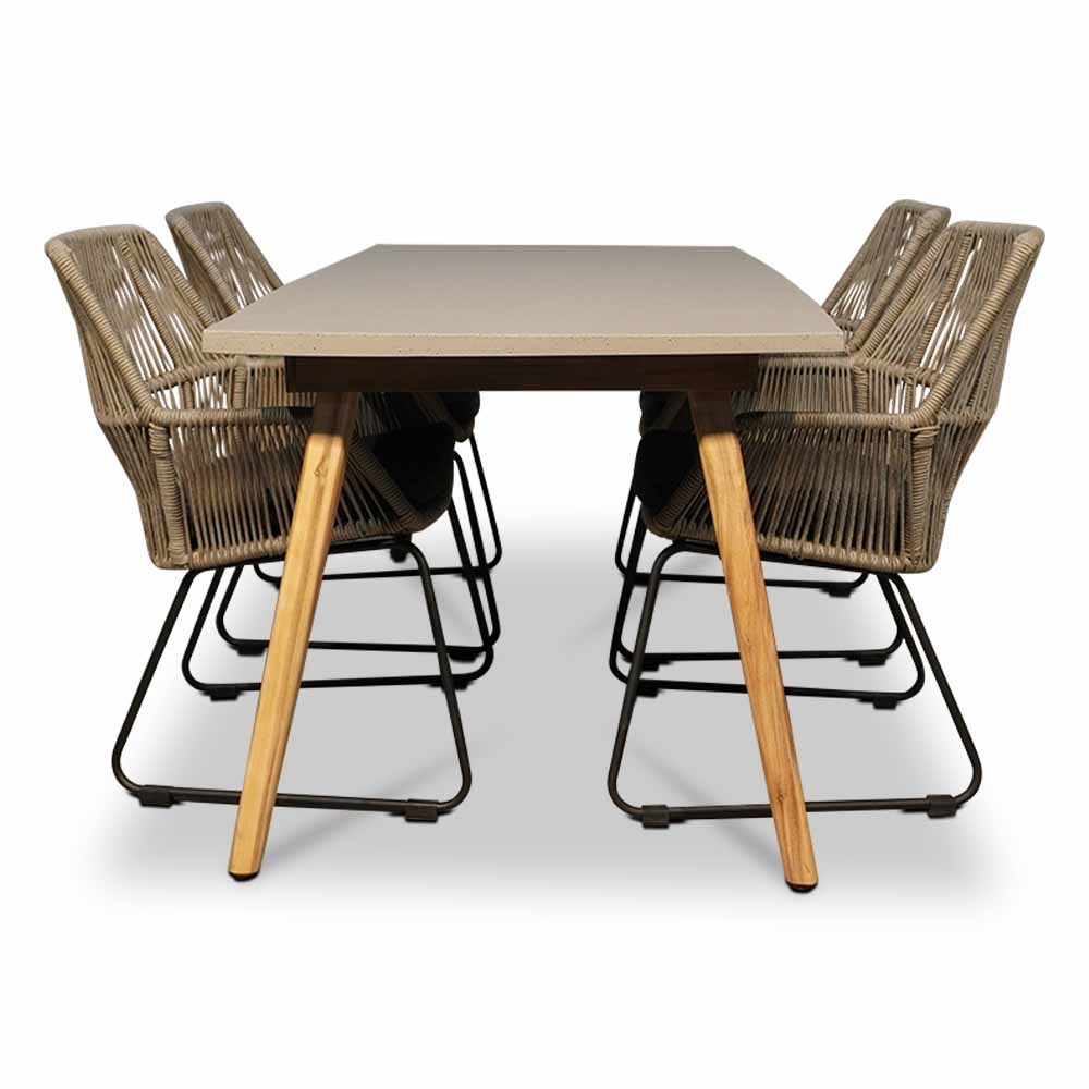 Copenhagen/Chester zand dining tuinset 5-delig | betonlook + touw | 180cm