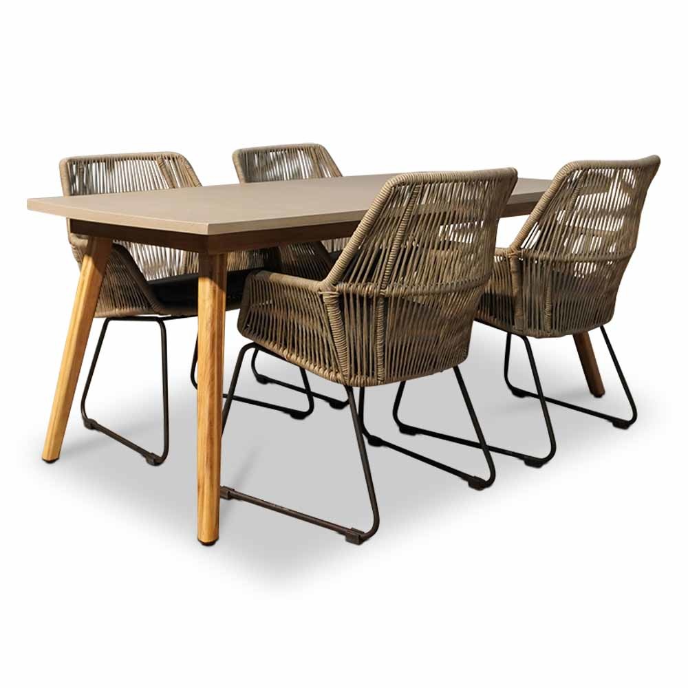 Copenhagen/Chester zand dining tuinset 5-delig | betonlook + touw | 180cm