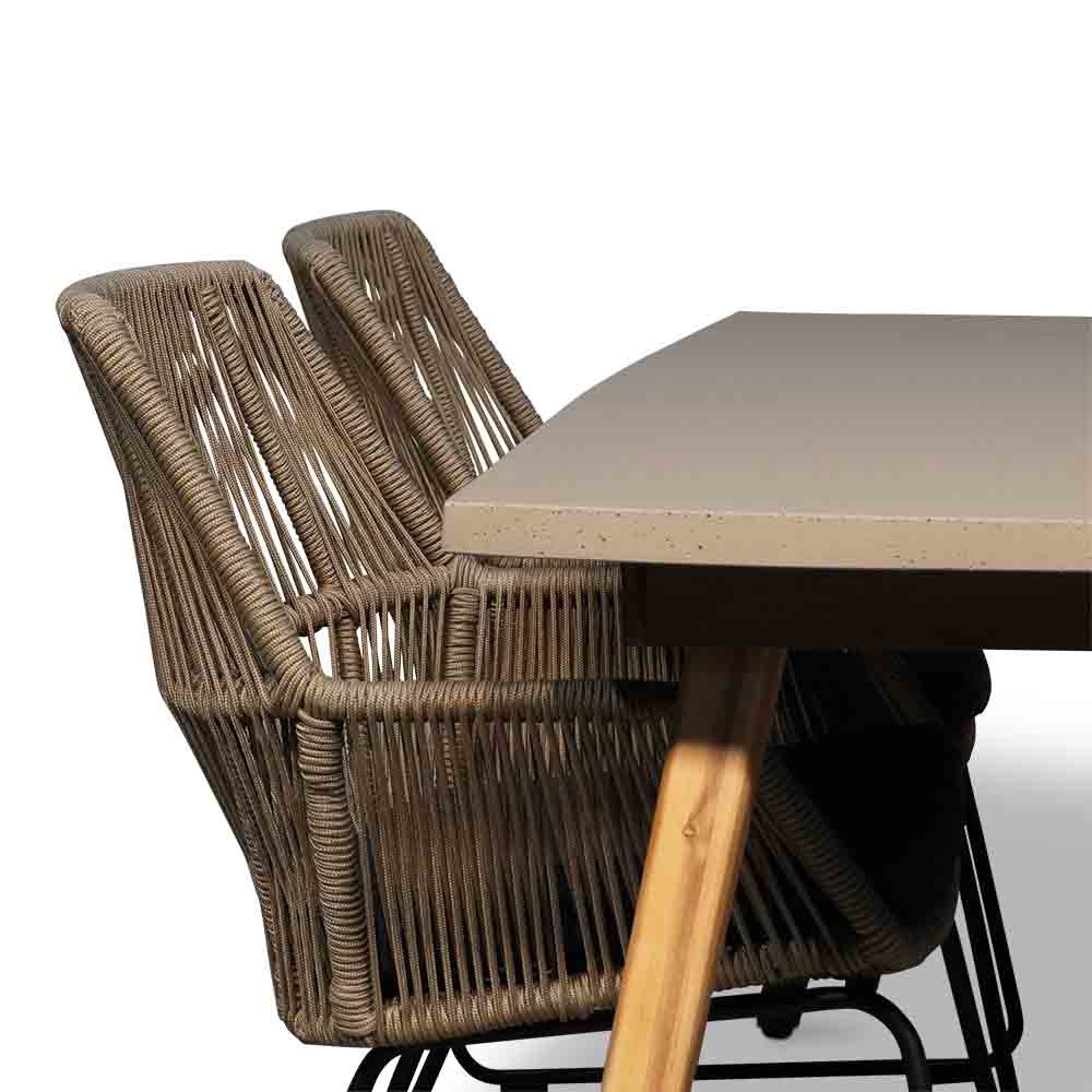 Copenhagen/Chester zand dining tuinset 5-delig | betonlook + touw | 180cm