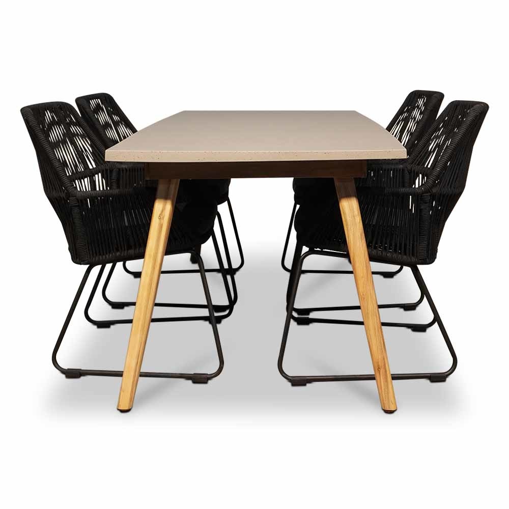 Copenhagen/Chester zwart dining tuinset 5-delig | betonlook + touw | 180cm