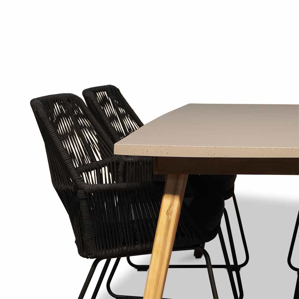 Copenhagen/Chester zwart dining tuinset 5-delig | betonlook + touw | 180cm