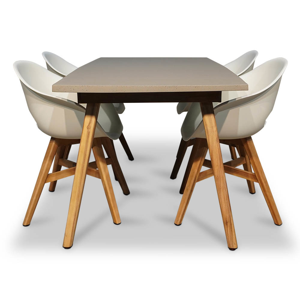 Copenhagen/Karlstad wit dining tuinset 5-delig | betonlook + kunststof | 180cm