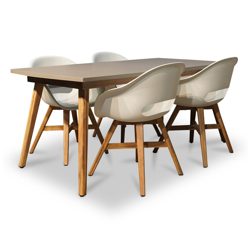 Copenhagen/Karlstad wit dining tuinset 5-delig | betonlook + kunststof | 180cm