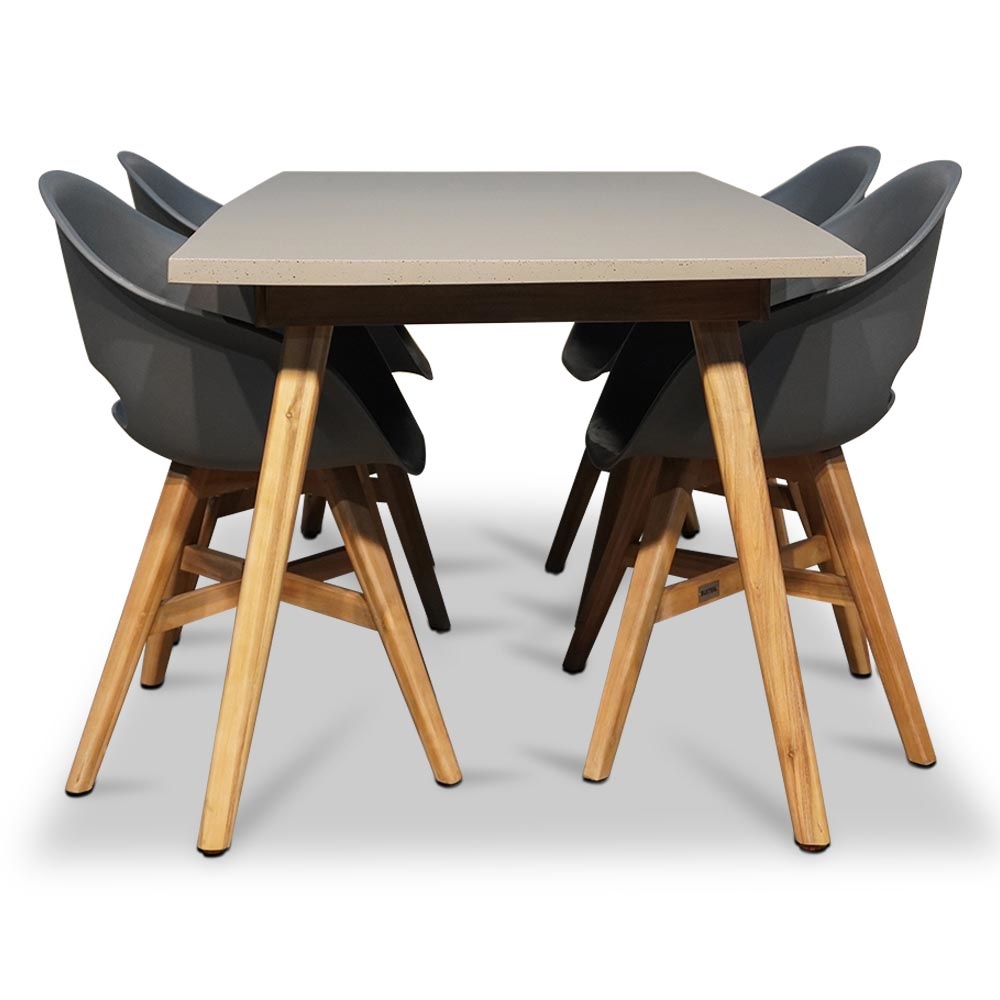 Copenhagen/Karlstad antraciet dining tuinset 5-delig | betonlook + kunststof | 180cm