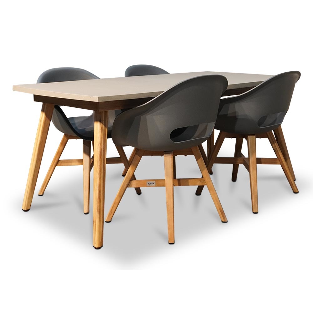 Copenhagen/Karlstad antraciet dining tuinset 5-delig | betonlook + kunststof | 180cm