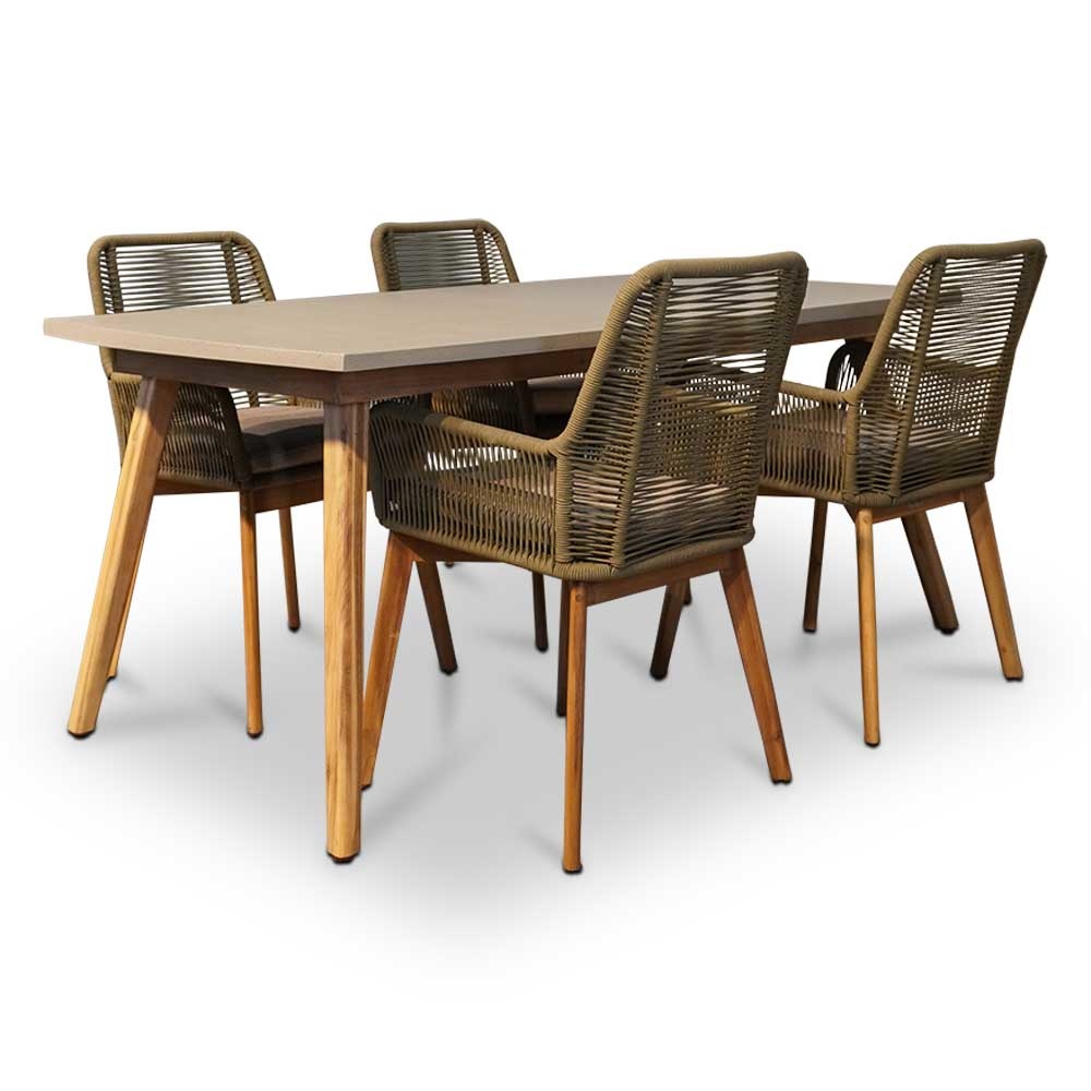 Copenhagen/Padua dining tuinset 5-delig | betonlook + touw | 180cm