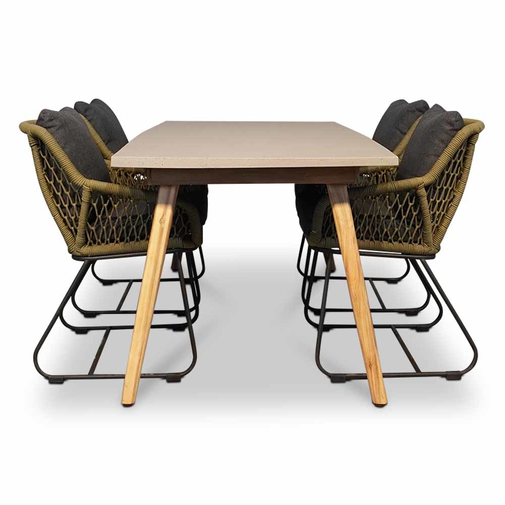 Copenhagen/Portofino groen dining tuinset 5-delig | betonlook + touw | 180cm