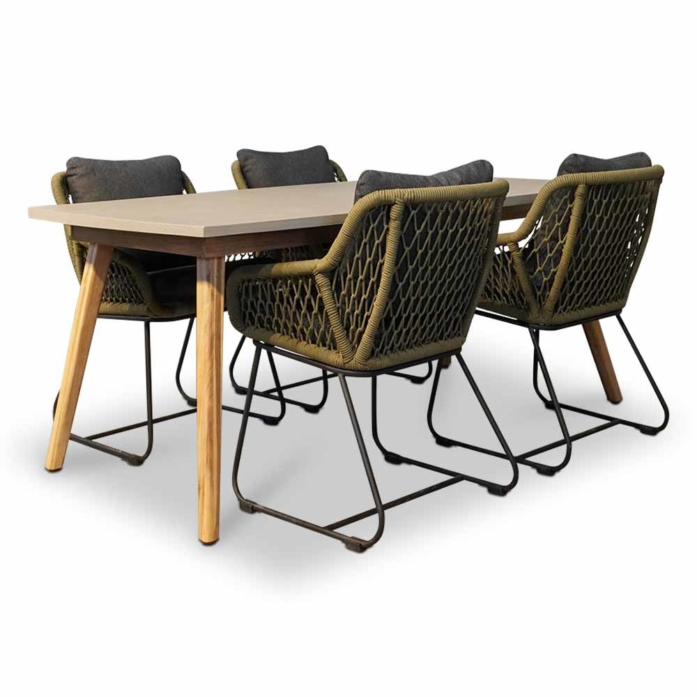Copenhagen/Portofino groen dining tuinset 5-delig | betonlook + touw | 180cm