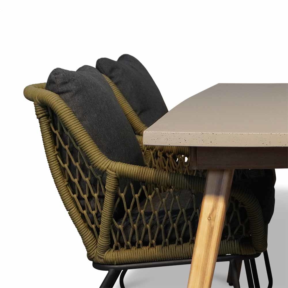 Copenhagen/Portofino groen dining tuinset 5-delig | betonlook + touw | 180cm