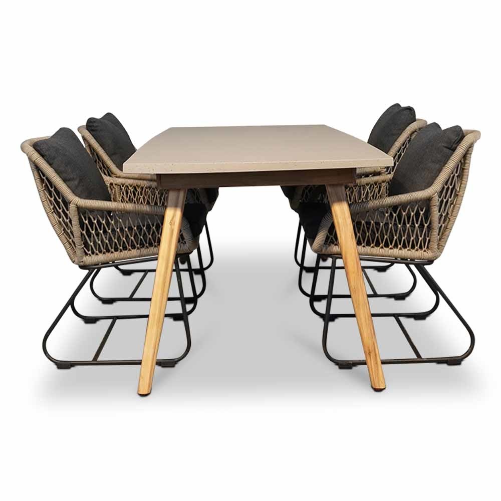 Copenhagen/Portofino zand dining tuinset 5-delig | betonlook + touw | 180cm