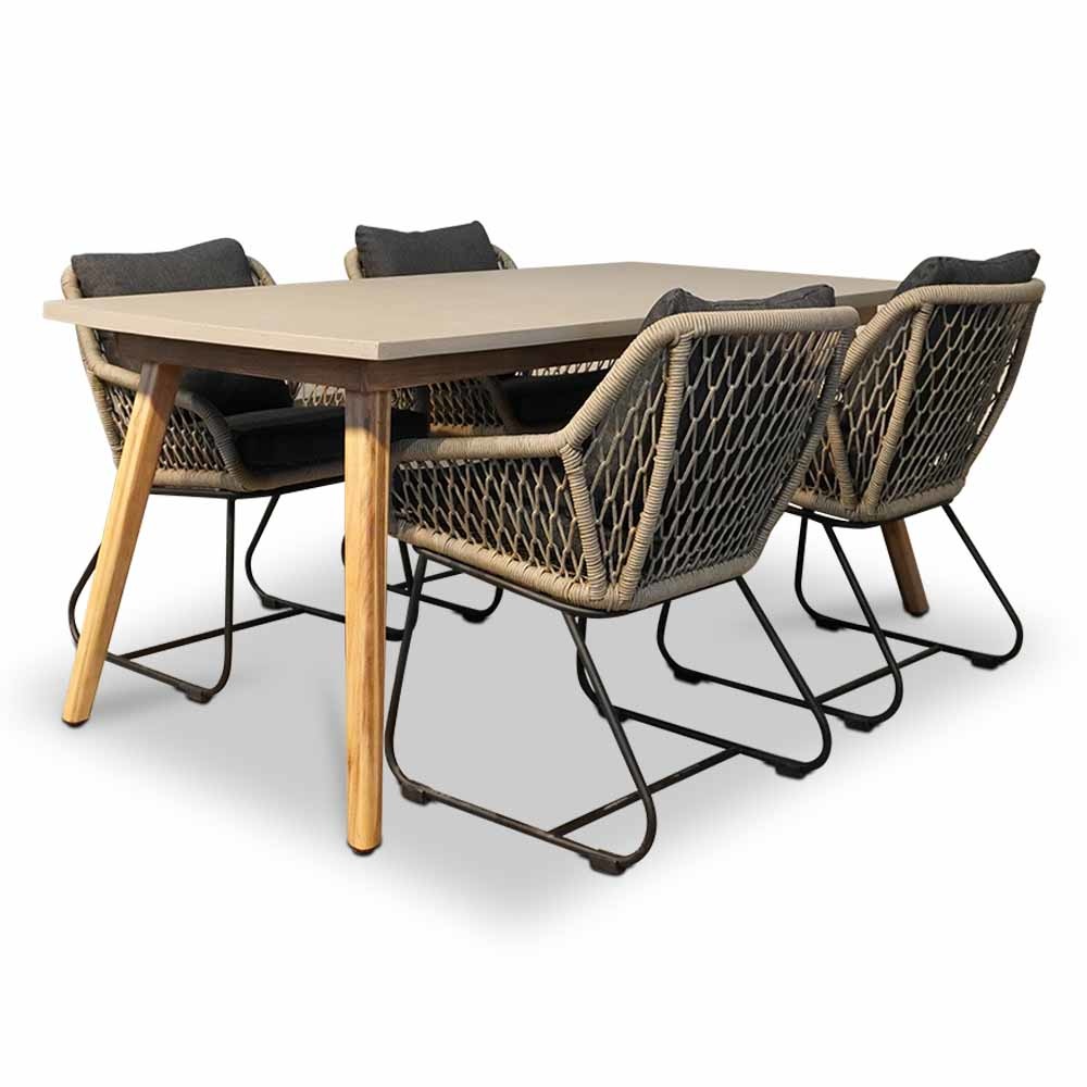 Copenhagen/Portofino zand dining tuinset 5-delig | betonlook + touw | 180cm