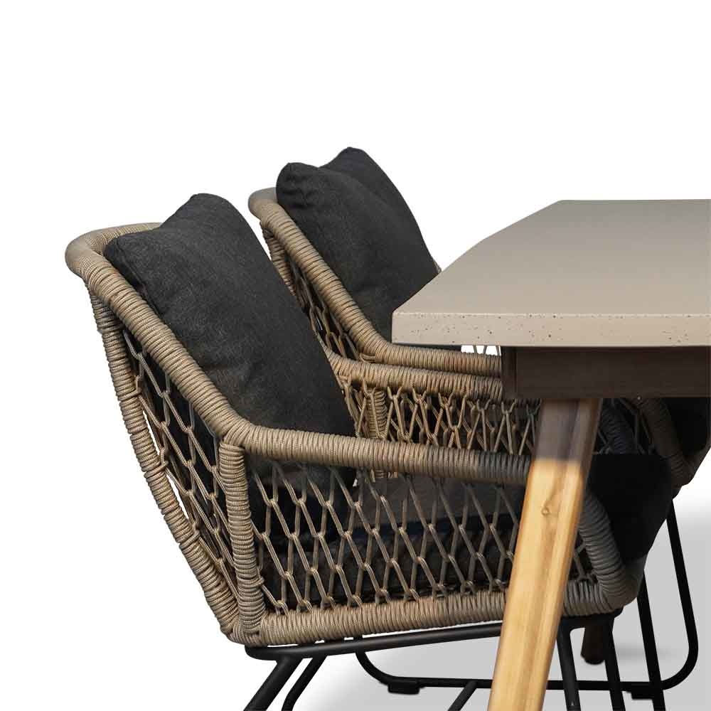Copenhagen/Portofino zand dining tuinset 5-delig | betonlook + touw | 180cm