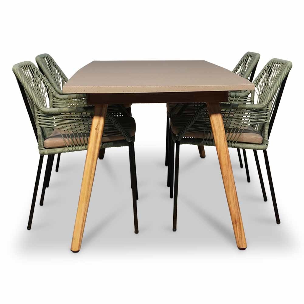 Copenhagen/Seville mint dining tuinset 5-delig | betonlook + touw | 180cm