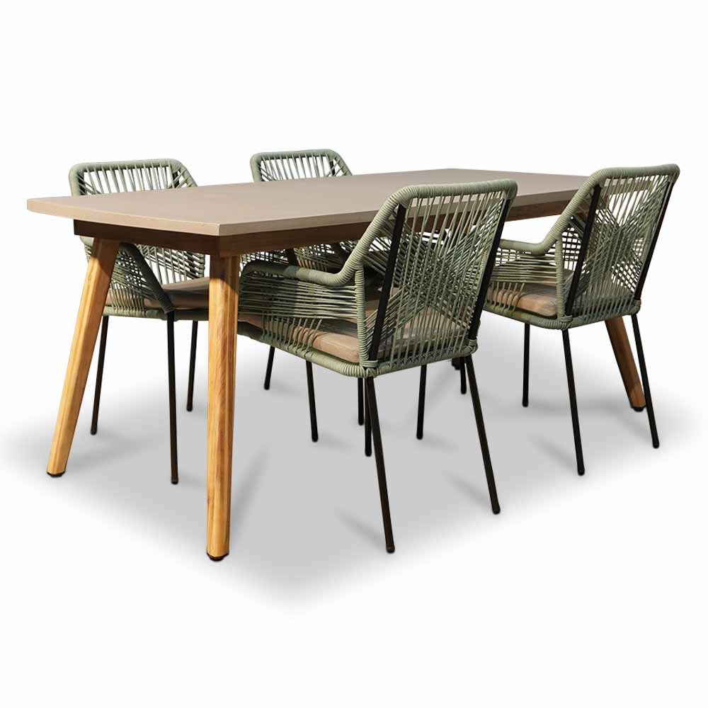 Copenhagen/Seville mint dining tuinset 5-delig | betonlook + touw | 180cm