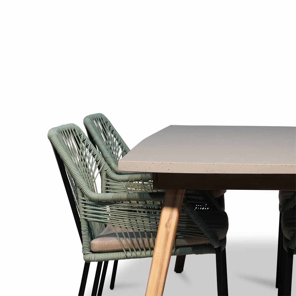 Copenhagen/Seville mint dining tuinset 5-delig | betonlook + touw | 180cm