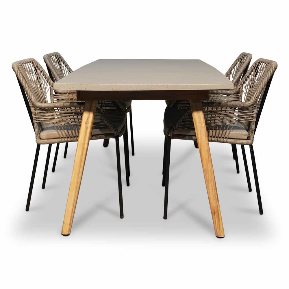 Copenhagen/Seville zand dining tuinset 5-delig | betonlook + touw | 180cm