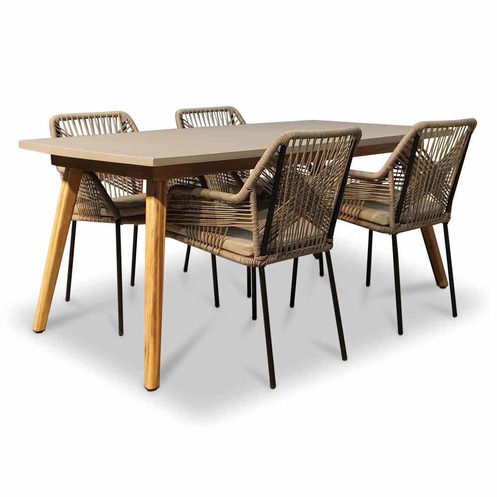 Copenhagen/Seville zand dining tuinset 5-delig | betonlook + touw | 180cm