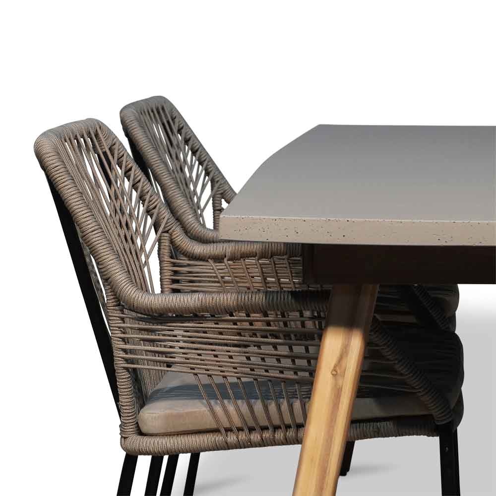 Copenhagen/Seville zand dining tuinset 5-delig | betonlook + touw | 180cm
