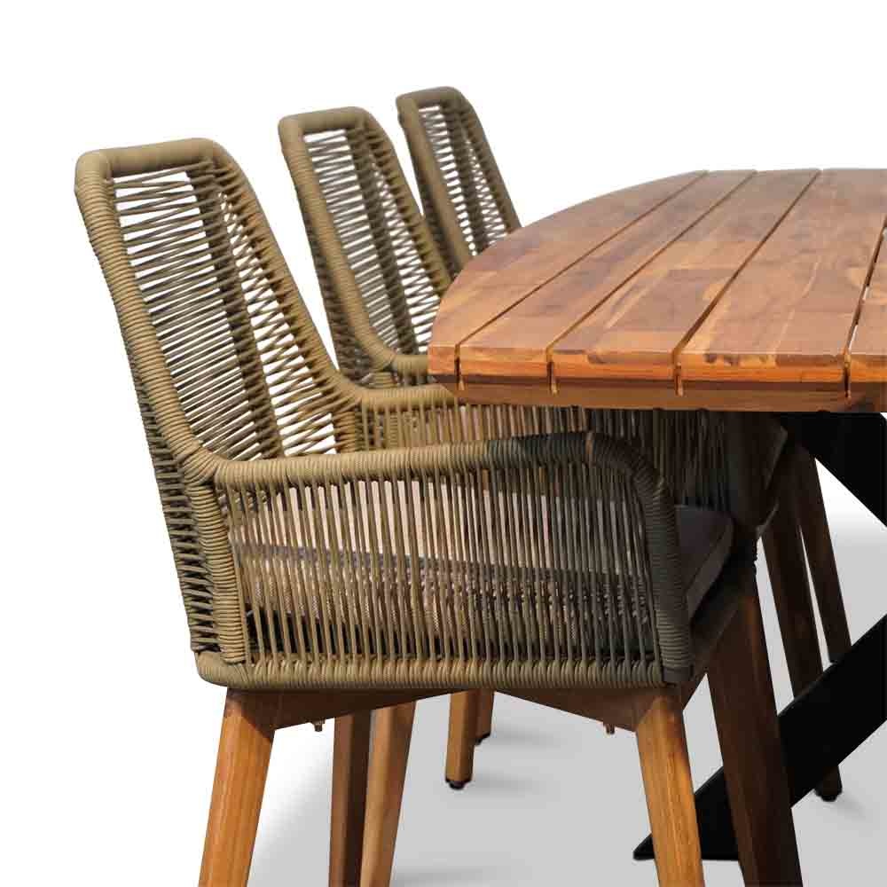 Salo/Padua groen dining tuinset 7-delig | hardhout + touw | 240cm