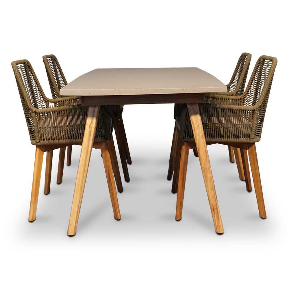 Copenhagen/Padua dining tuinset 5-delig | betonlook + touw | 180cm