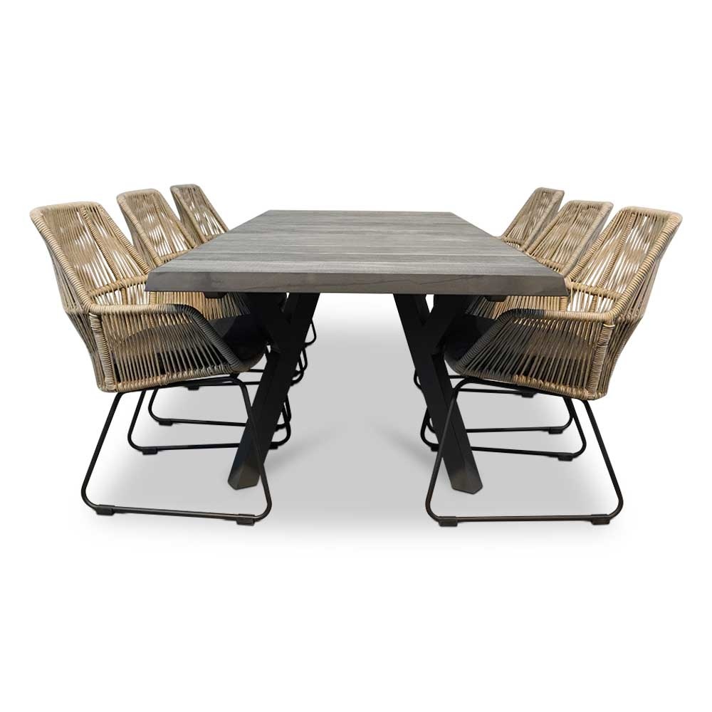Castilla Negro/Chester zand dining tuinset 7-delig | keramiek + touw | 247cm