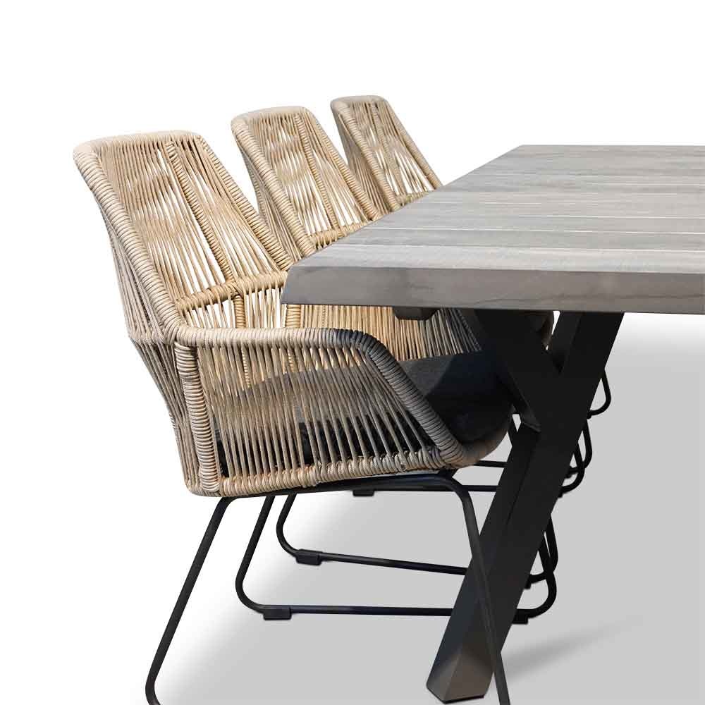Castilla Negro/Chester zand dining tuinset 7-delig | keramiek + touw | 247cm