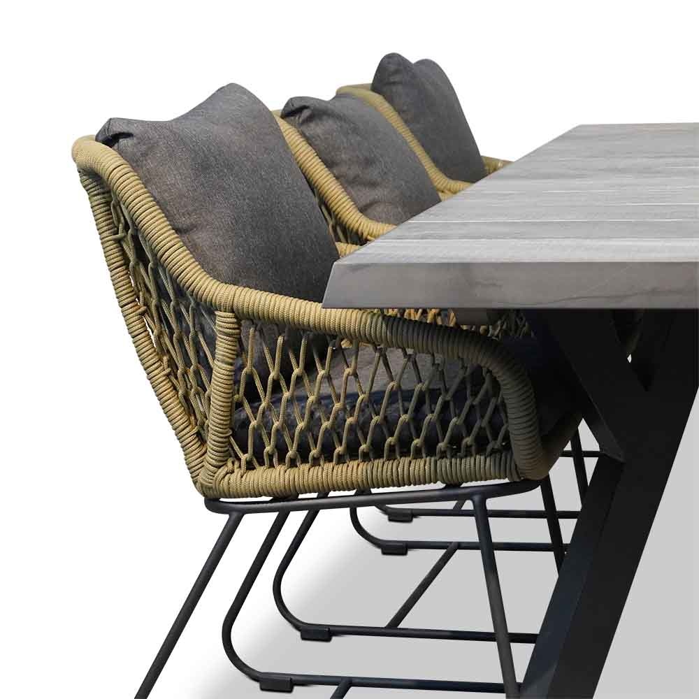 Castilla Negro/Portofino groen dining tuinset 7-delig | keramiek + touw | 247cm