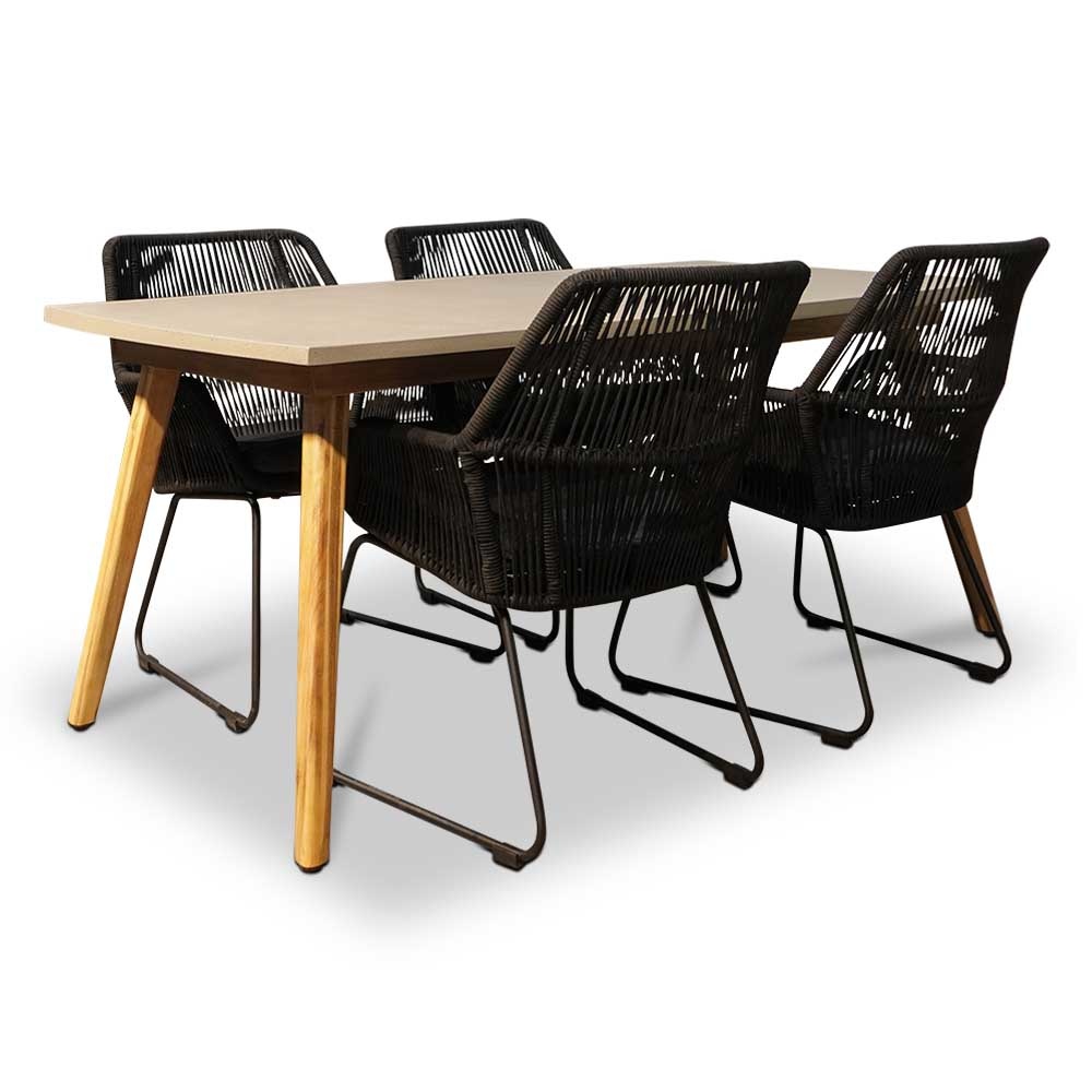 Copenhagen/Chester zwart dining tuinset 5-delig | betonlook + touw | 180cm