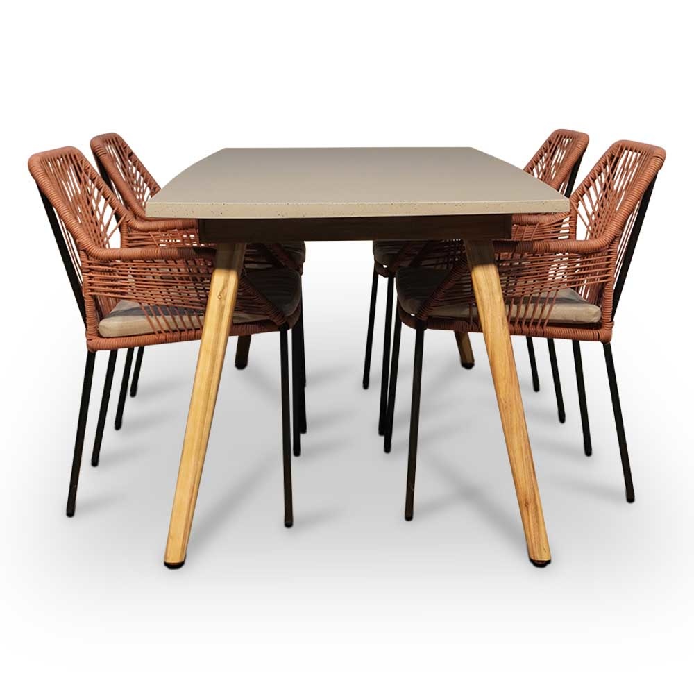 Copenhagen/Seville terra dining tuinset 5-delig | betonlook + touw | 180cm